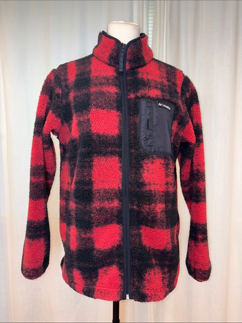 Columbia Red & Black Plaid Sherpa Fleece Jacket